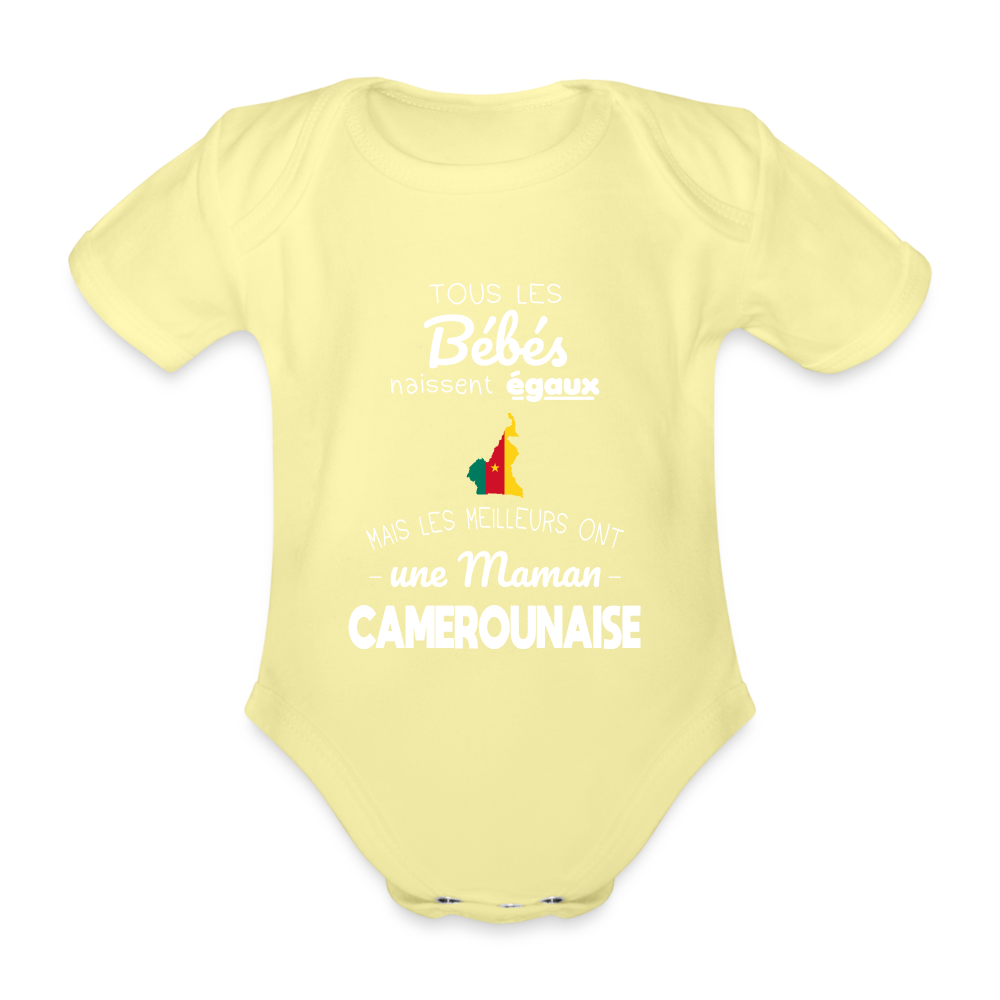 Body Bébé bio manches courtes - Les Meilleurs Ont Une Maman Camerounaise - jaune délavé