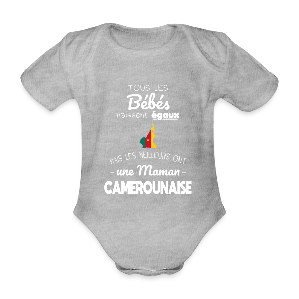 Body Bébé bio manches courtes - Les Meilleurs Ont Une Maman Camerounaise - gris chiné