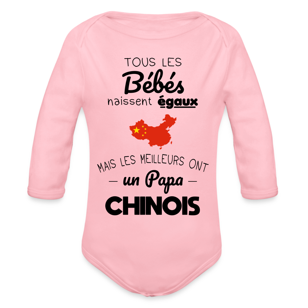 Body Bébé bio manches longues - Les Meilleurs Ont Un Papa Chinois - rose clair