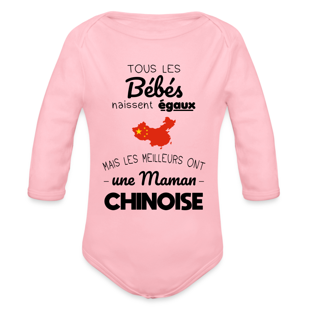 Body Bébé bio manches longues - Les Meilleurs Ont Une Maman Chinoise - rose clair