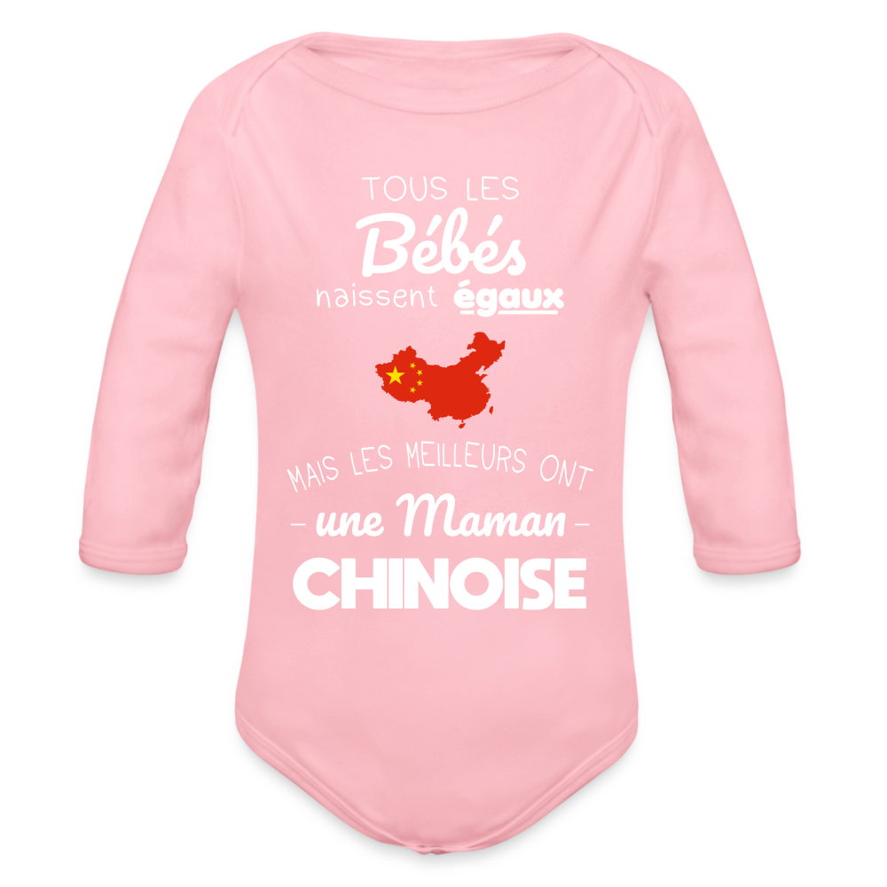 Body Bébé bio manches longues - Les Meilleurs Ont Une Maman Chinoise - rose clair