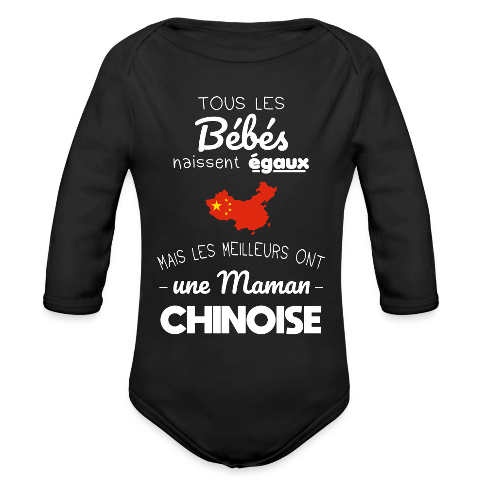 Body Bébé bio manches longues - Les Meilleurs Ont Une Maman Chinoise - noir