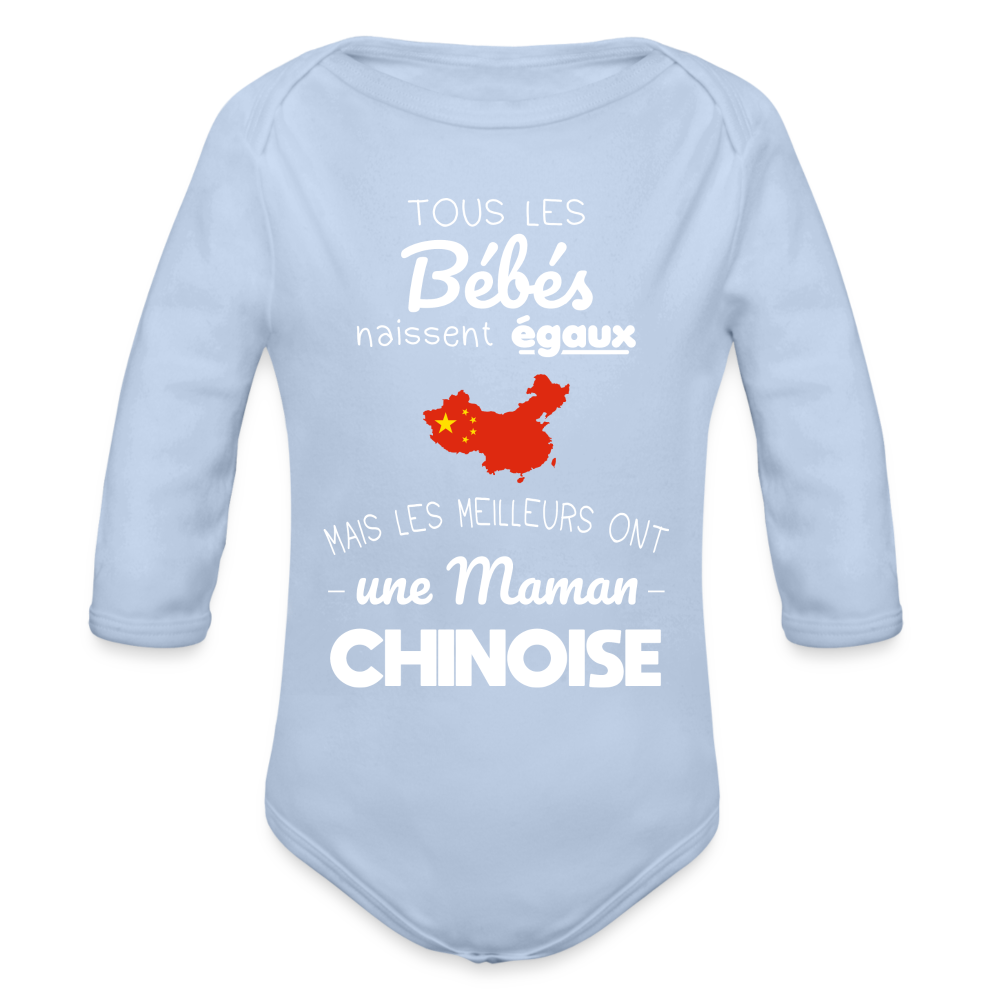 Body Bébé bio manches longues - Les Meilleurs Ont Une Maman Chinoise - ciel