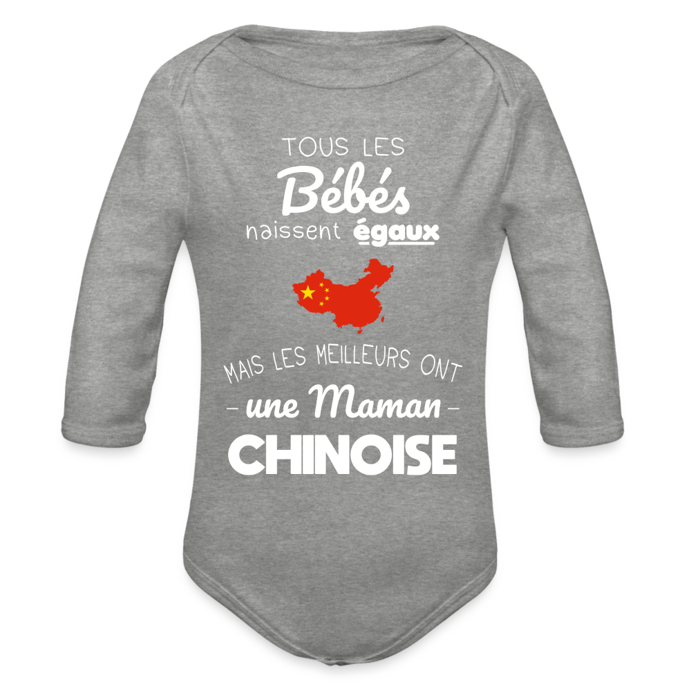 Body Bébé bio manches longues - Les Meilleurs Ont Une Maman Chinoise - gris chiné