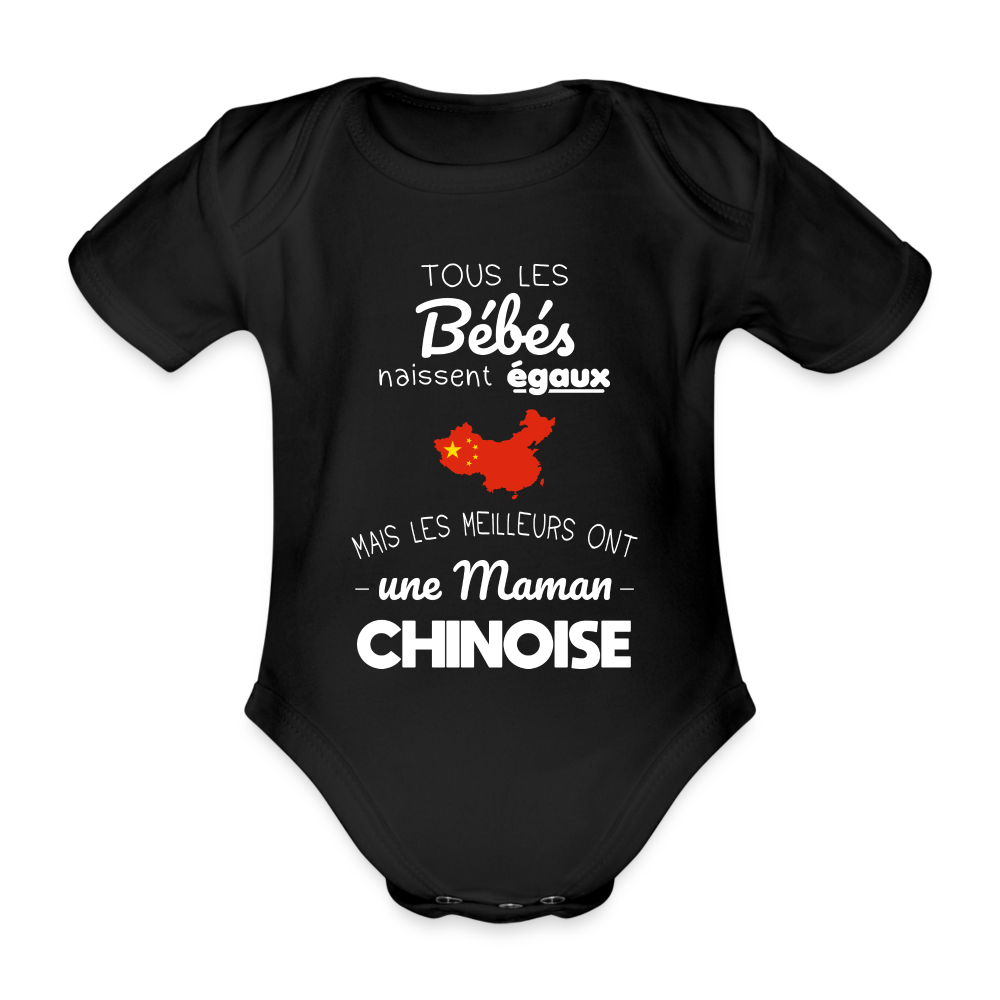 Body Bébé bio manches courtes - Les Meilleurs Ont Une Maman Chinoise - noir
