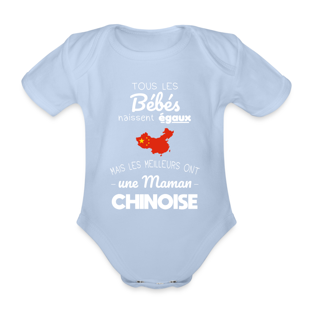 Body Bébé bio manches courtes - Les Meilleurs Ont Une Maman Chinoise - ciel