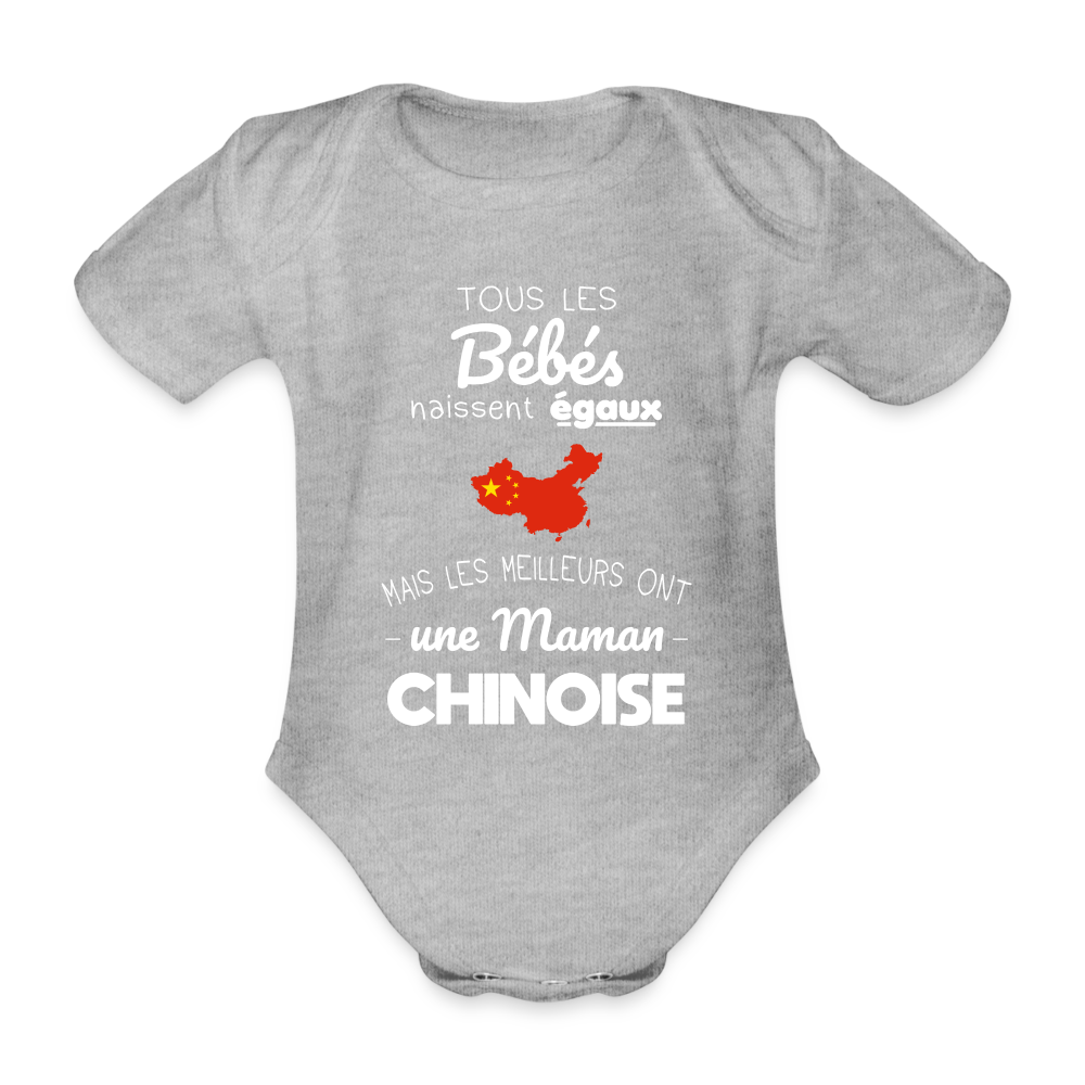 Body Bébé bio manches courtes - Les Meilleurs Ont Une Maman Chinoise - gris chiné