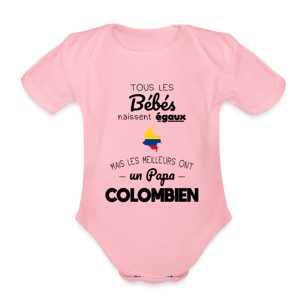 Body Bébé bio manches courtes - Les Meilleurs Ont Un Papa Colombien - rose clair
