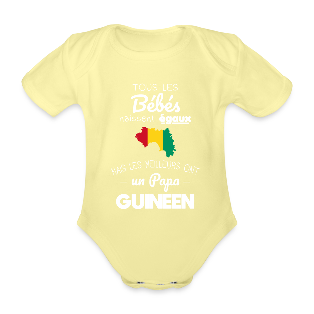 Body Bébé bio manches courtes - Les Meilleurs Ont Un Papa Guinéen - jaune délavé