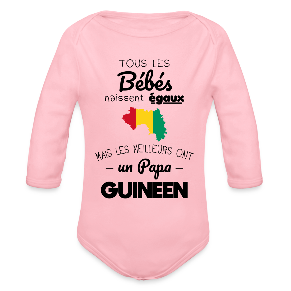 Body Bébé bio manches longues - Les Meilleurs Ont Un Papa Guinéen - rose clair