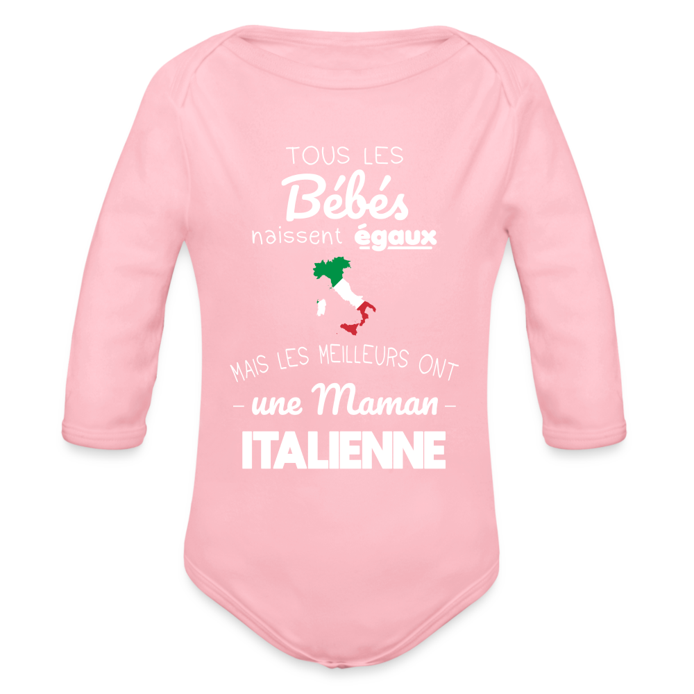 Body Bébé bio manches longues - Les Meilleurs Ont Une Maman Italienne - rose clair