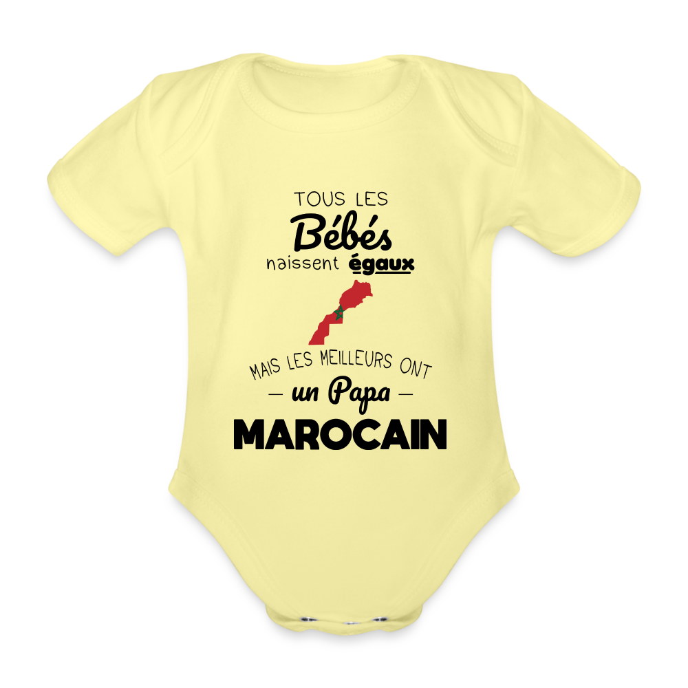 Body Bébé bio manches courtes - Les Meilleurs Ont Un Papa Marocain - jaune délavé