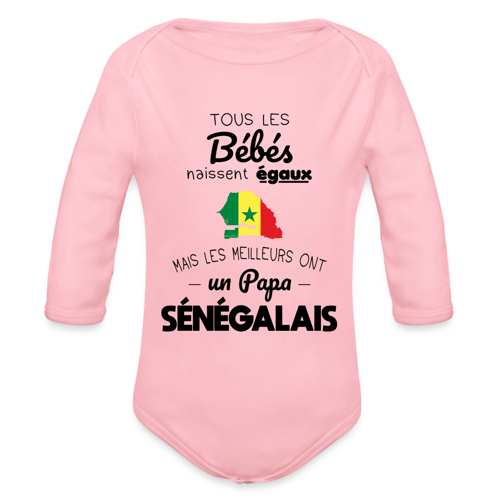 Body Bébé bio manches longues - Les Meilleurs Ont Un Papa Sénégalais - rose clair