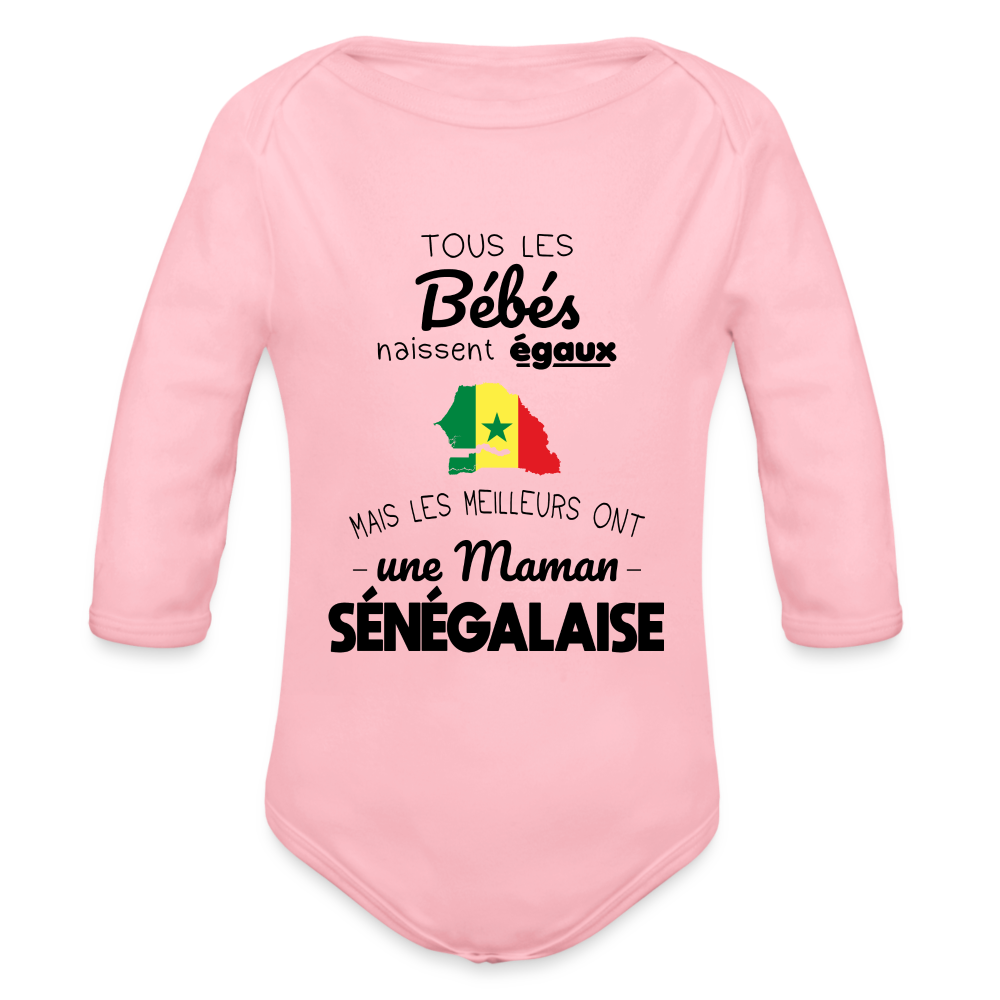 Body Bébé bio manches longues - Les Meilleurs Ont Une Maman Sénégalaise - rose clair