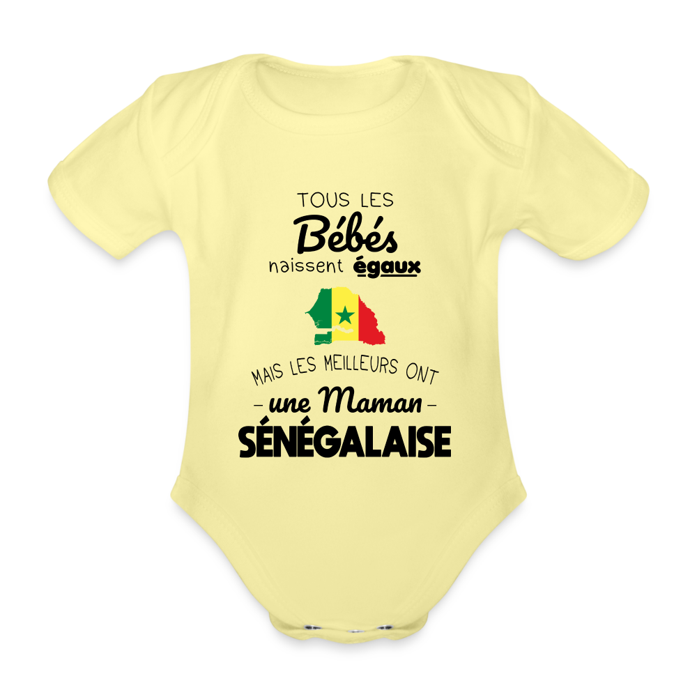 Body Bébé bio manches courtes - Les Meilleurs Ont Une Maman Sénégalaise - jaune délavé