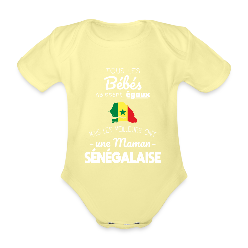 Body Bébé bio manches courtes - Les Meilleurs Ont Une Maman Sénégalaise - jaune délavé