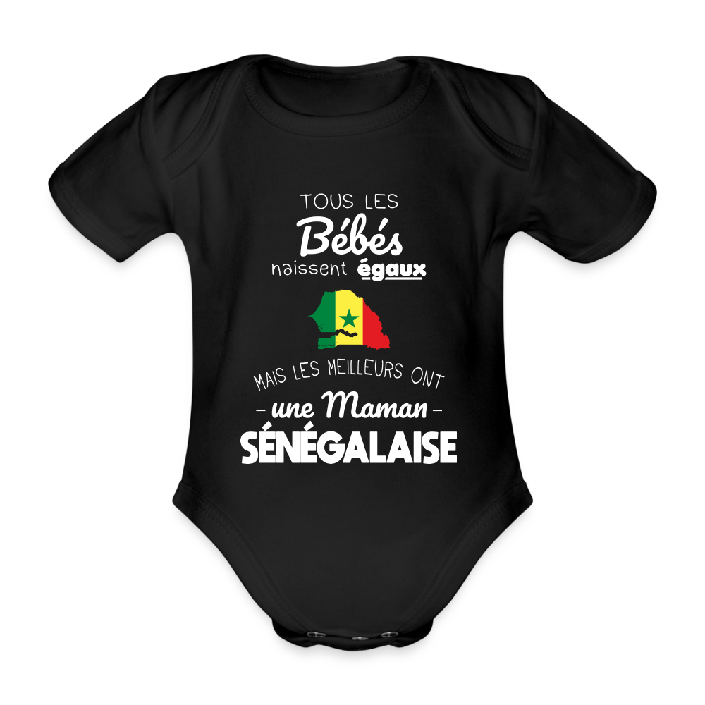 Body Bébé bio manches courtes - Les Meilleurs Ont Une Maman Sénégalaise - noir