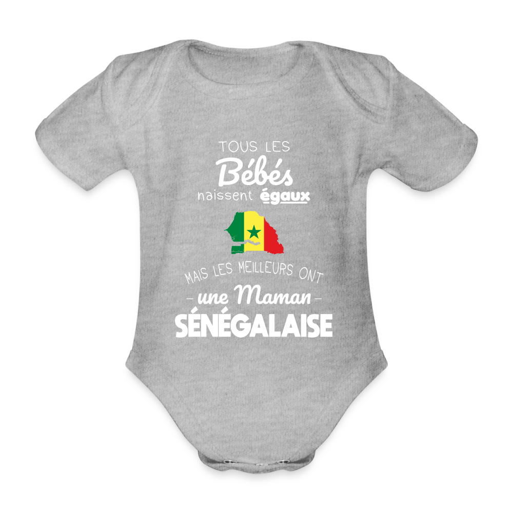 Body Bébé bio manches courtes - Les Meilleurs Ont Une Maman Sénégalaise - gris chiné
