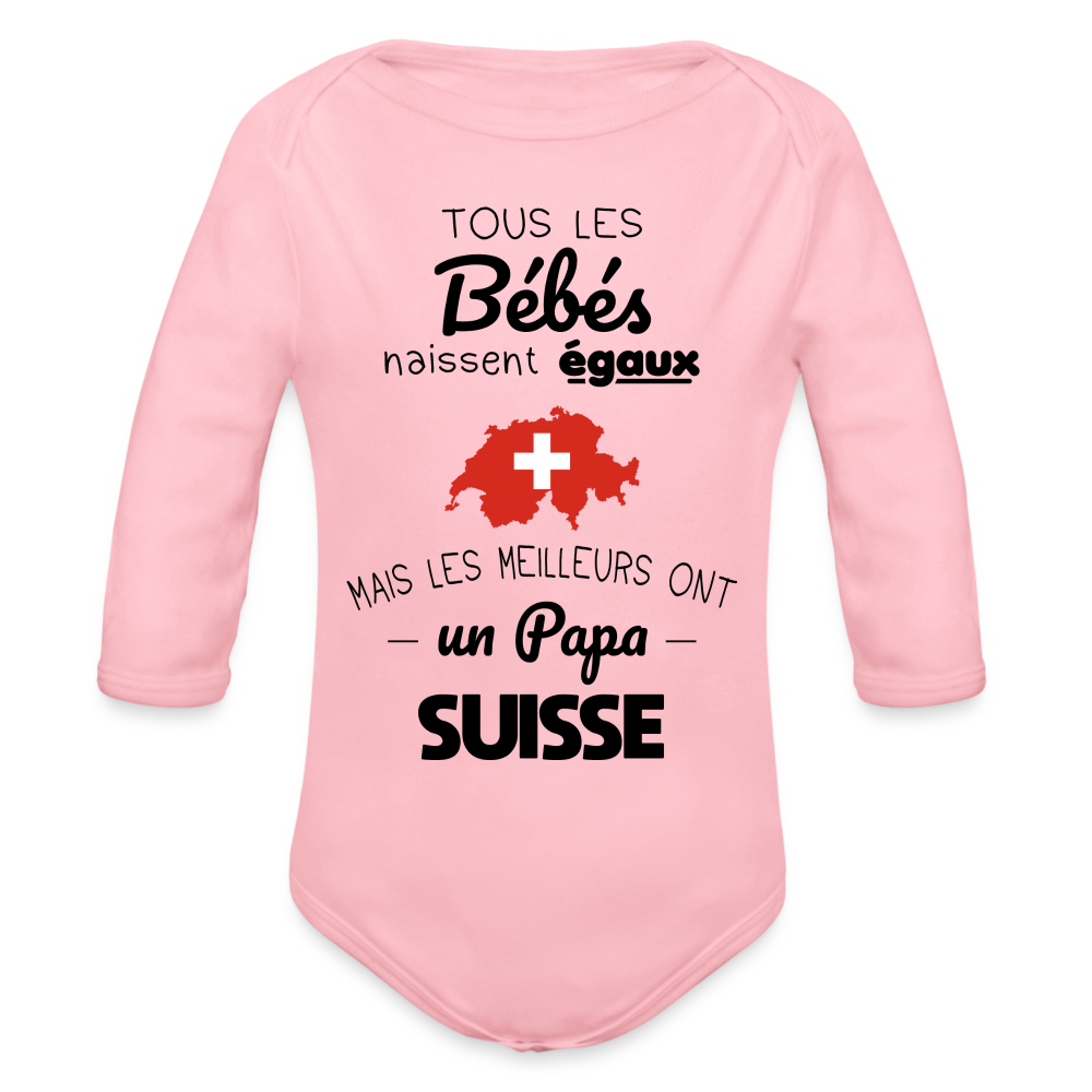 Body Bébé bio manches longues - Les Meilleurs Ont Un Papa Suisse - rose clair