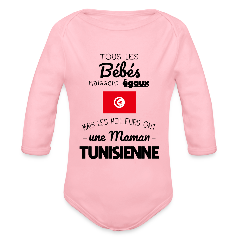 Body Bébé bio manches longues - Les Meilleurs Ont Une Maman Tunisienne - rose clair