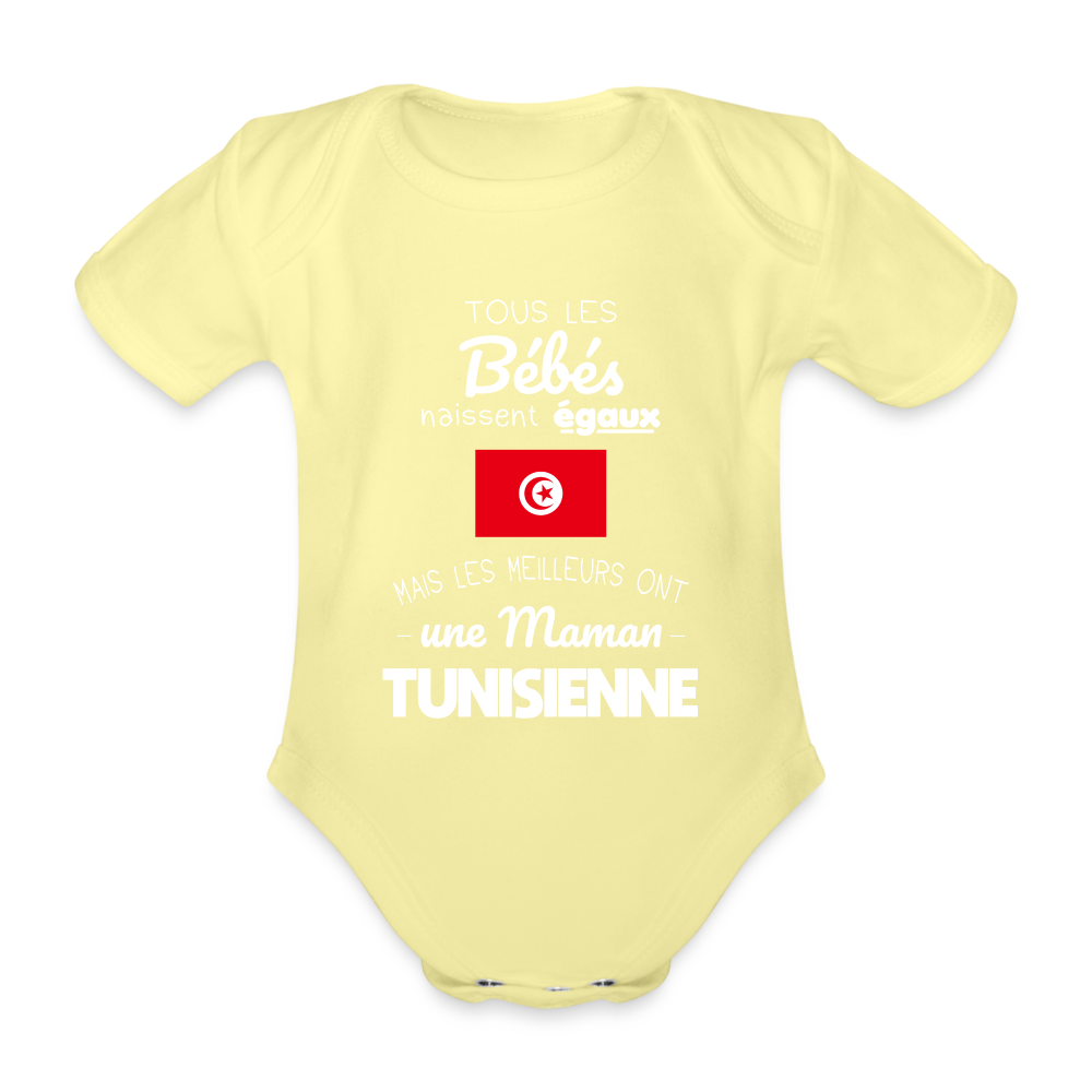 Body Bébé bio manches courtes - Les Meilleurs Ont Une Maman Tunisienne - jaune délavé
