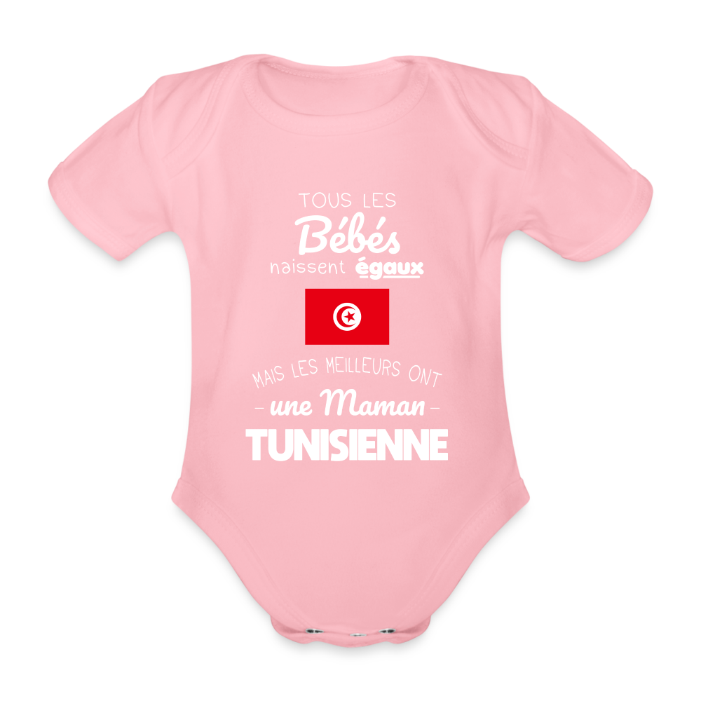 Body Bébé bio manches courtes - Les Meilleurs Ont Une Maman Tunisienne - rose clair