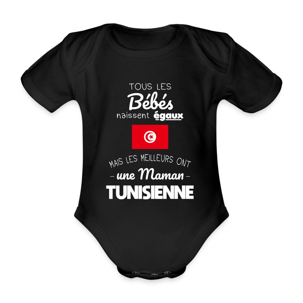 Body Bébé bio manches courtes - Les Meilleurs Ont Une Maman Tunisienne - noir