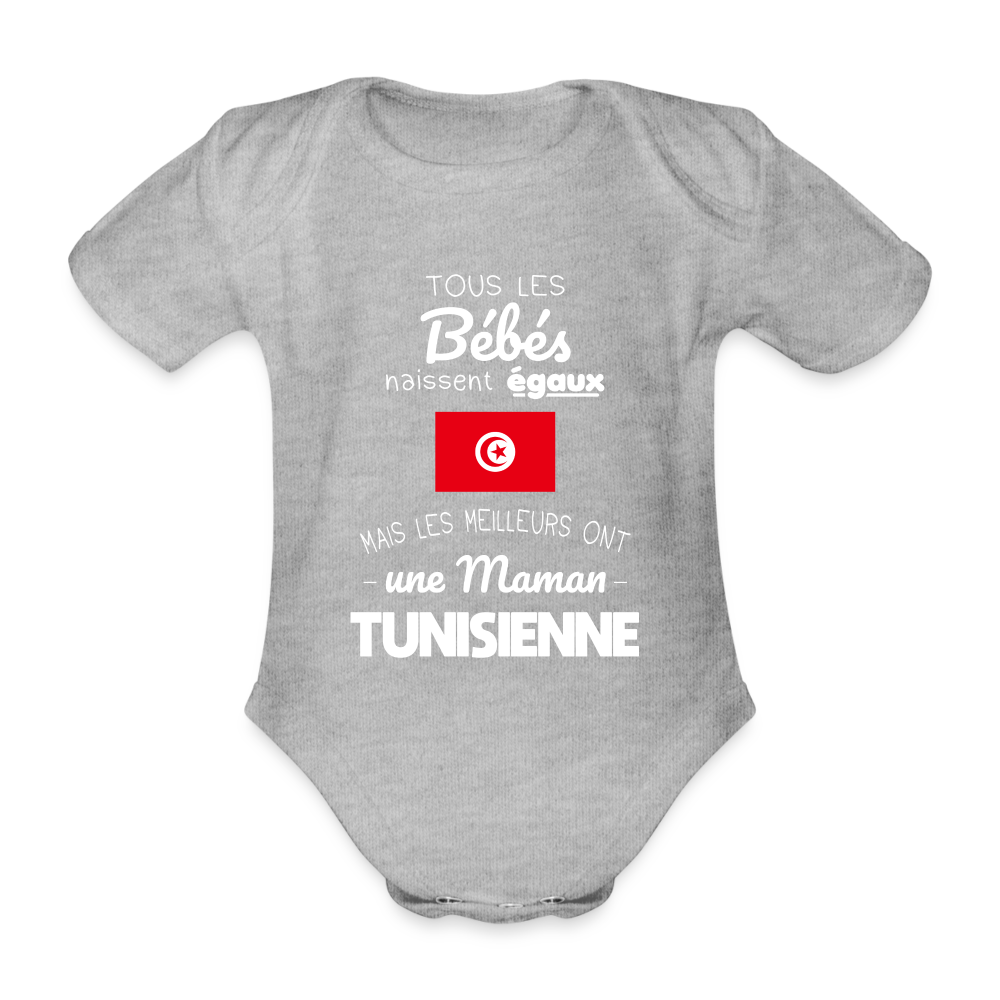 Body Bébé bio manches courtes - Les Meilleurs Ont Une Maman Tunisienne - gris chiné
