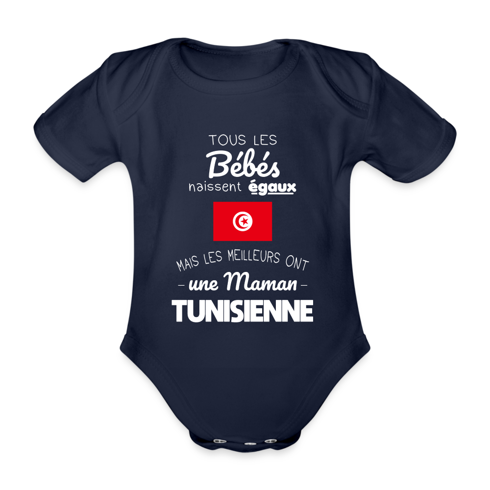 Body Bébé bio manches courtes - Les Meilleurs Ont Une Maman Tunisienne - marine foncé