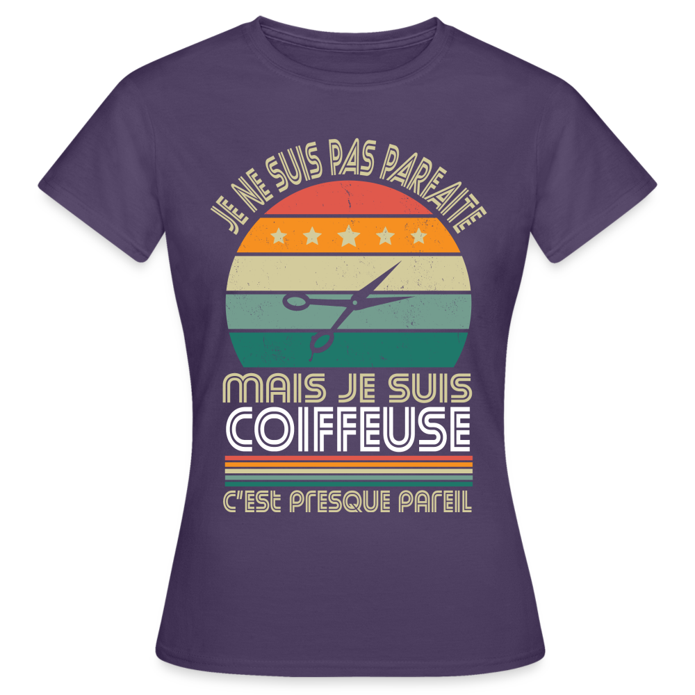 T-shirt Femme - Je ne suis pas parfaite mais je suis Coiffeuse - violet foncé