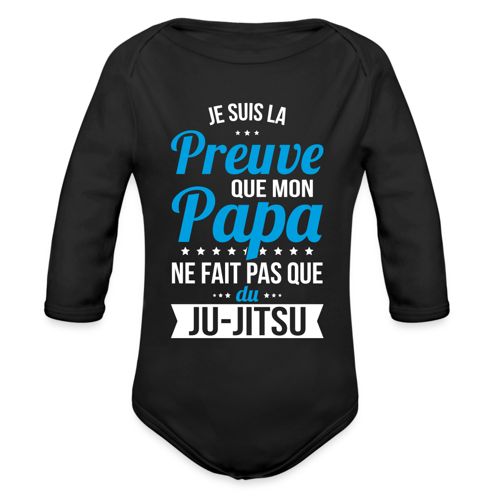 Body Bébé bio manches longues - Mon Papa Ne Fait Pas Que Du Ju-Jitsu - noir