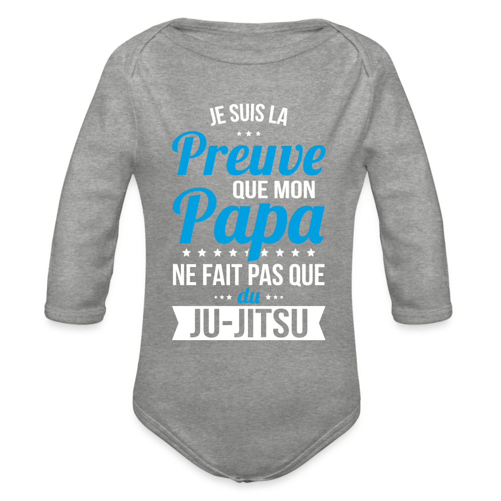 Body Bébé bio manches longues - Mon Papa Ne Fait Pas Que Du Ju-Jitsu - gris chiné