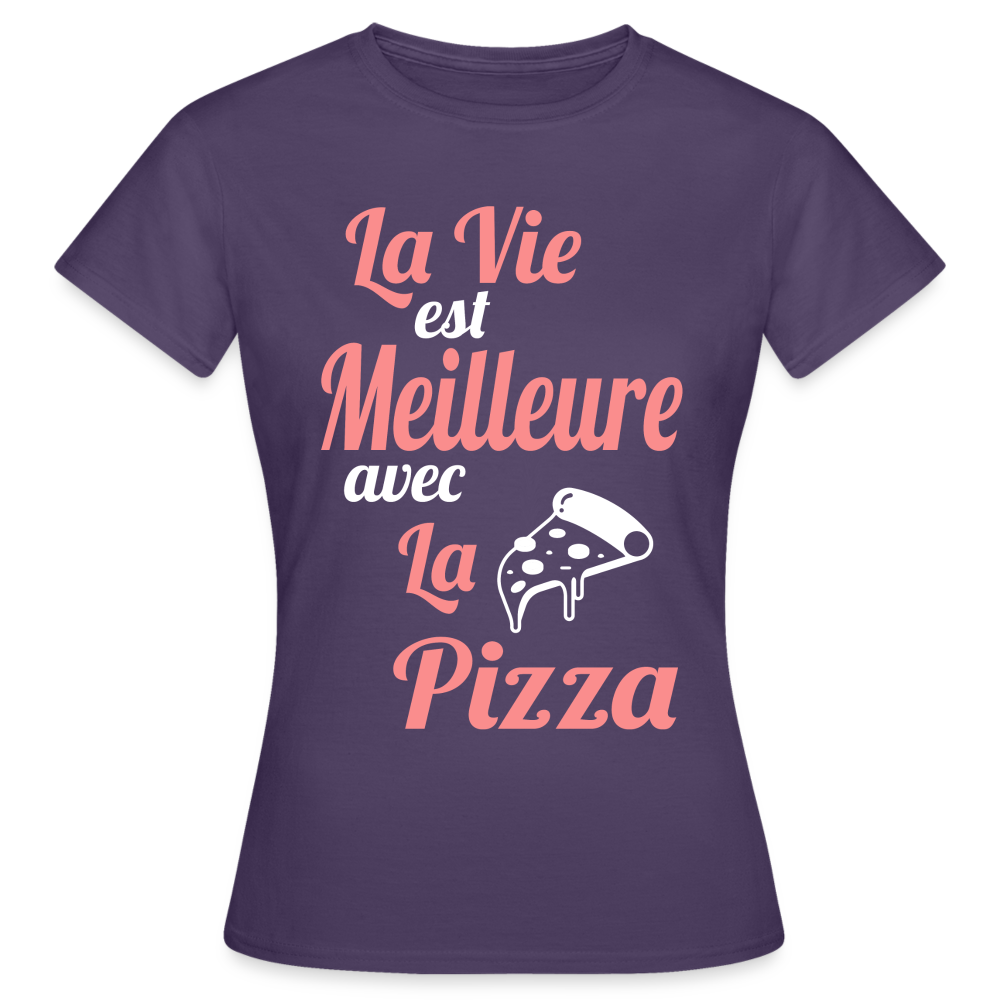 T-shirt Femme - La vie est meilleure avec la Pizza - violet foncé