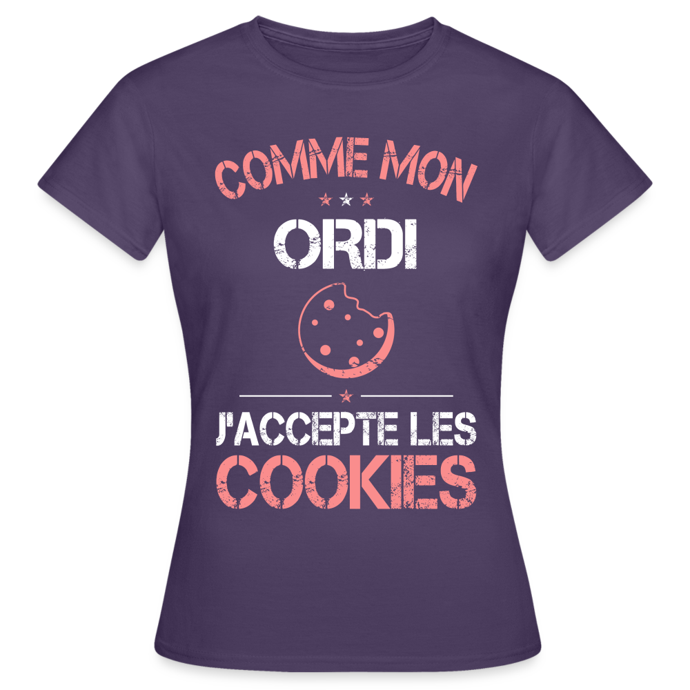 T-shirt Femme - Comme mon ordi j'accepte les cookies - violet foncé