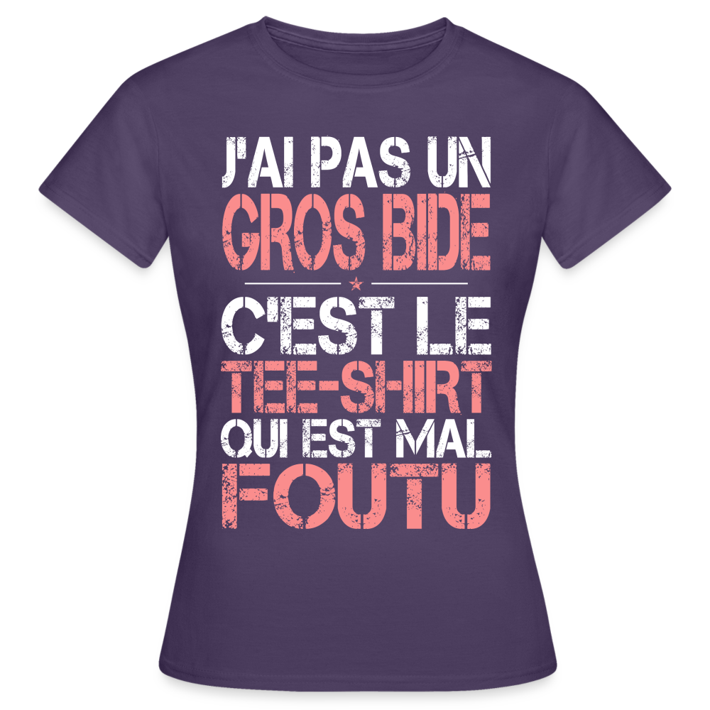 T-shirt Femme - J'ai pas un gros bide - Cadeau Humour - violet foncé