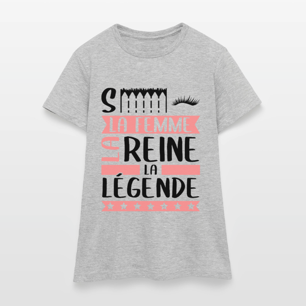 T-shirt femme coloris clair Cécile en rébus – La femme, la reine, la légende - gris chiné
