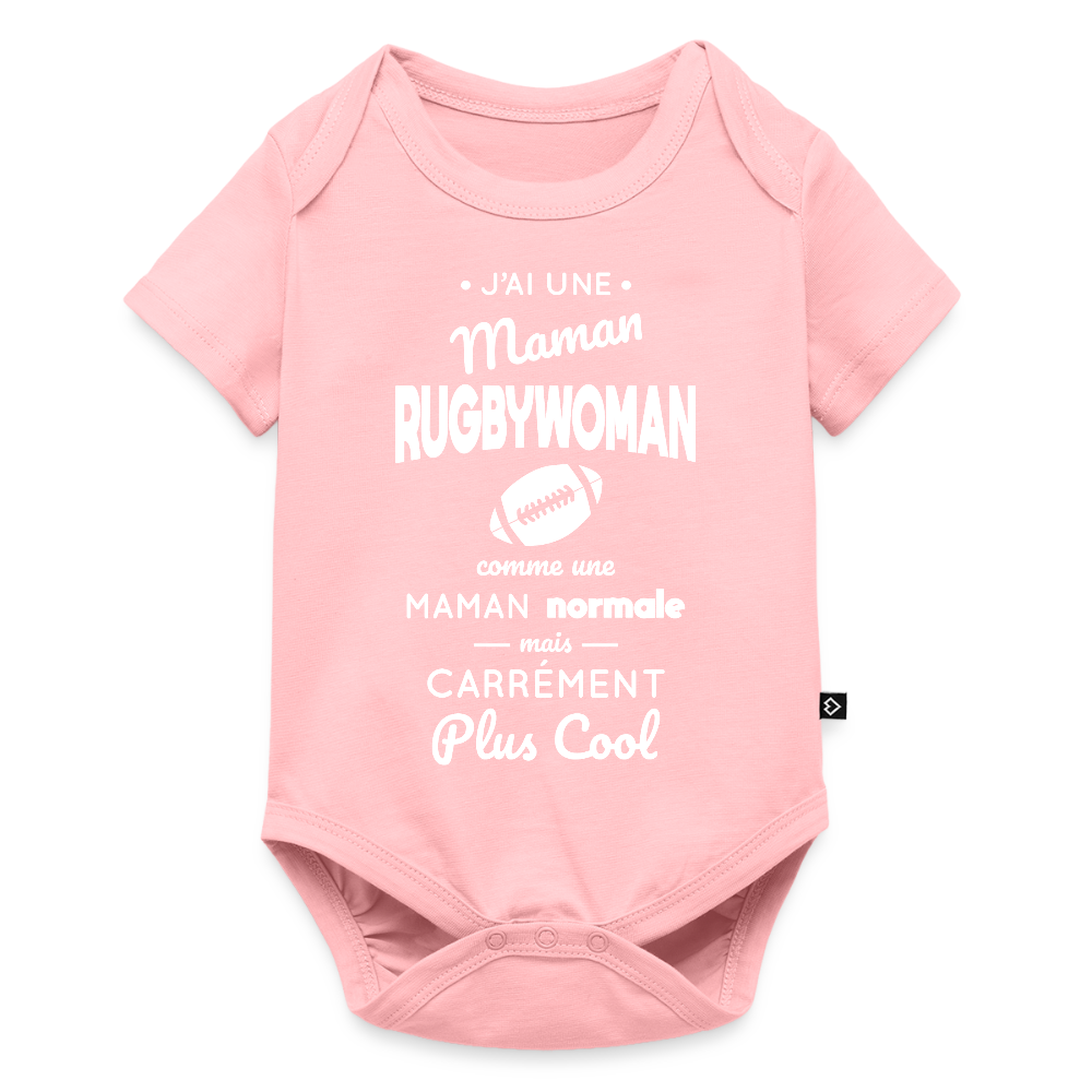 Body Bébé bio manches courtes - J'ai une maman rugbywoman - rose