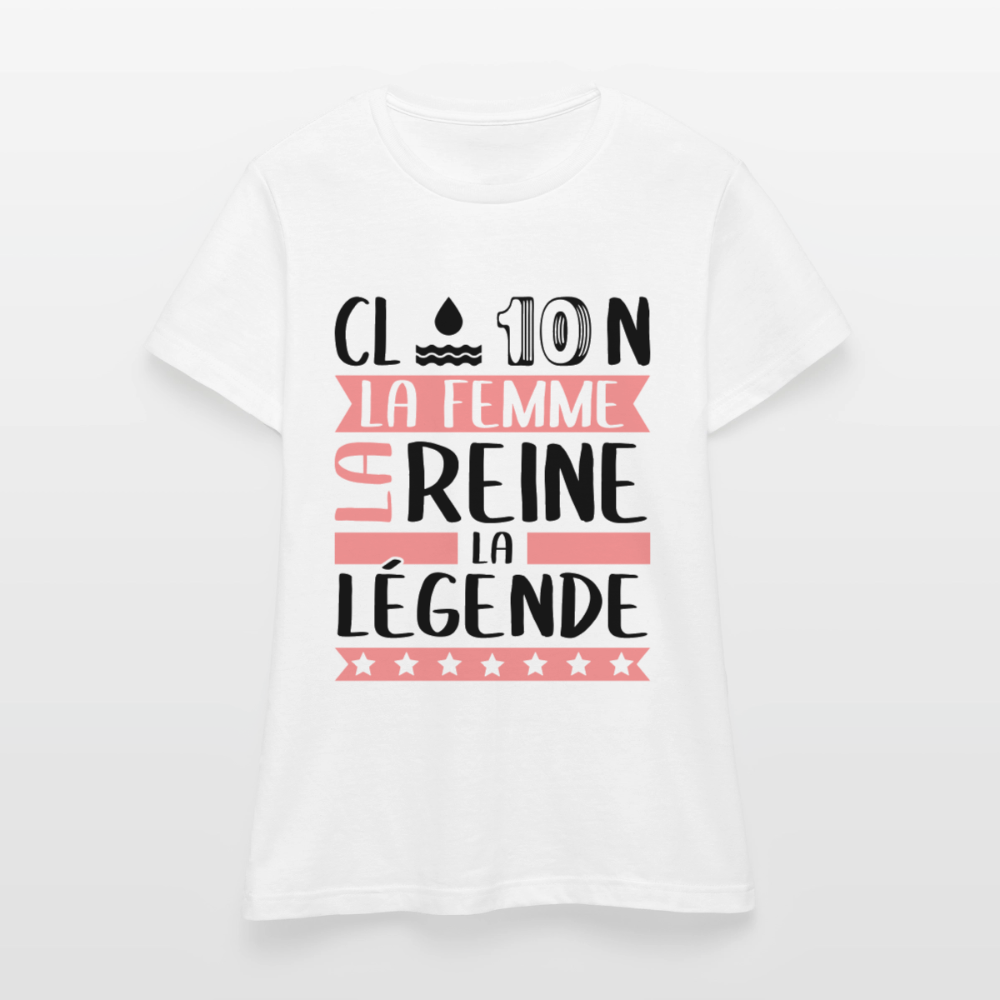 T-shirt femme coloris clair Claudine en rébus – La femme, la reine, la légende - blanc
