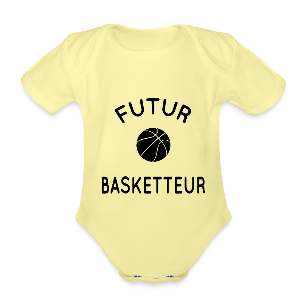 Body Bébé bio manches courtes - Futur basketteur - jaune délavé
