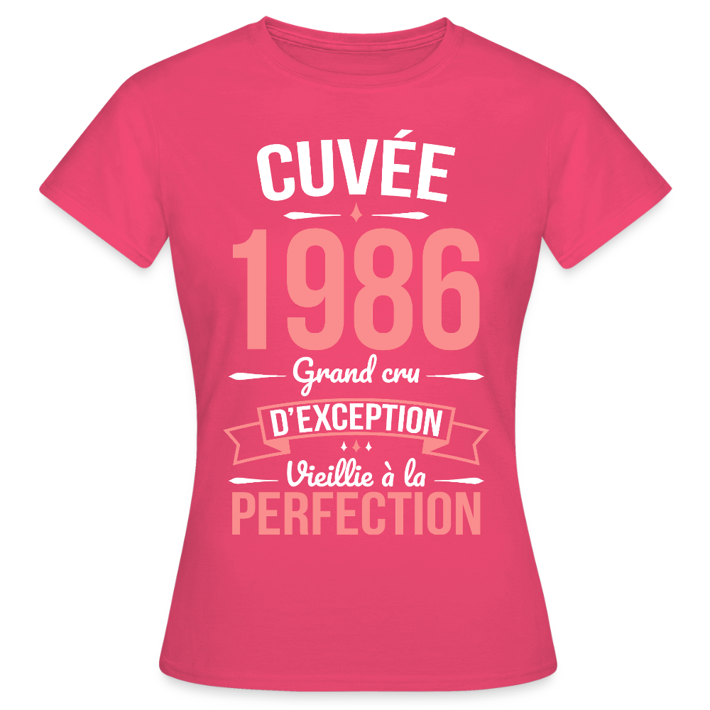 T-shirt anniversaire femme 40 ans – Cuvée 1986, Grand cru d’exception - rose azalée