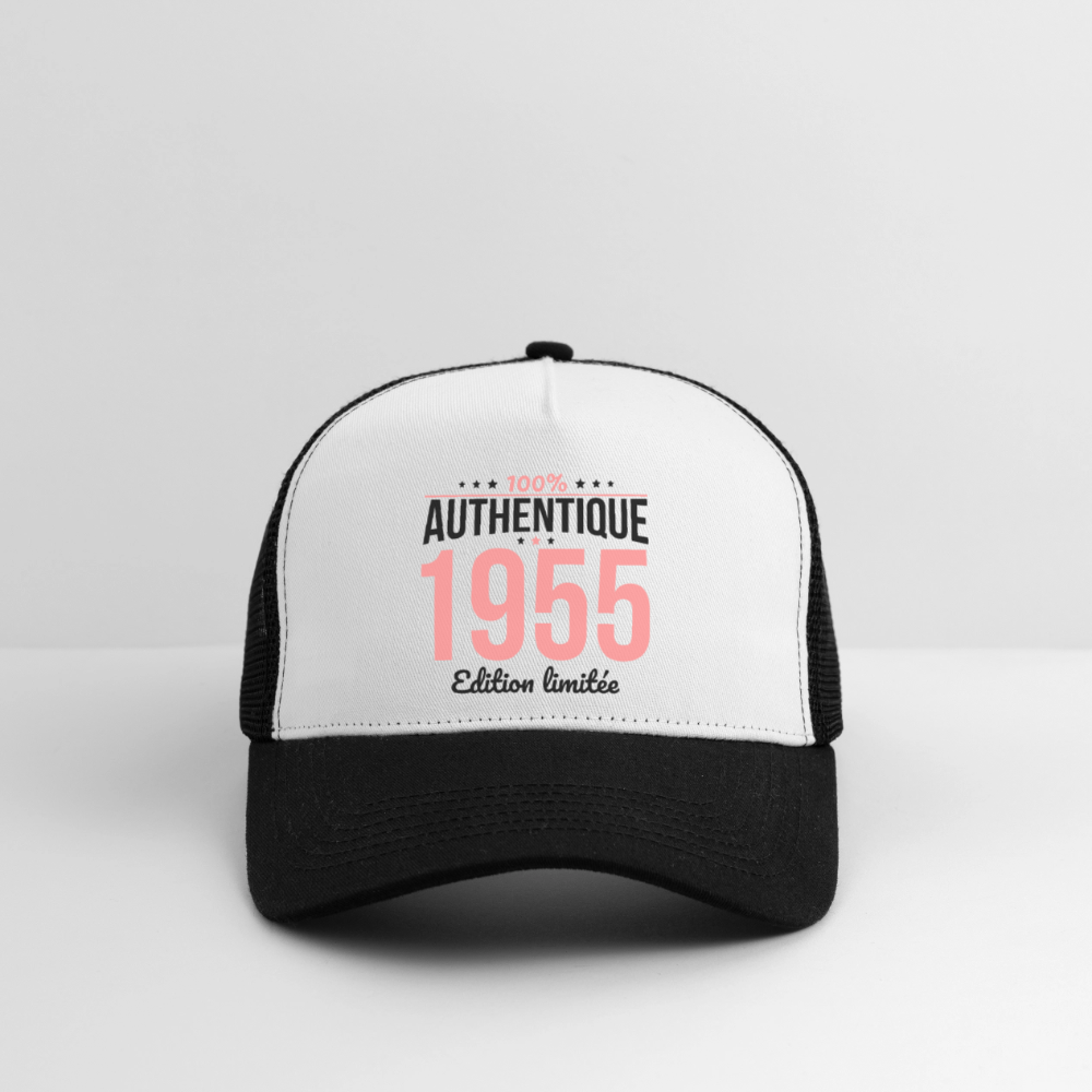 Casquette Trucker - Anniversaire 70 Ans - 100% Authentique 1955 - blanc/noir