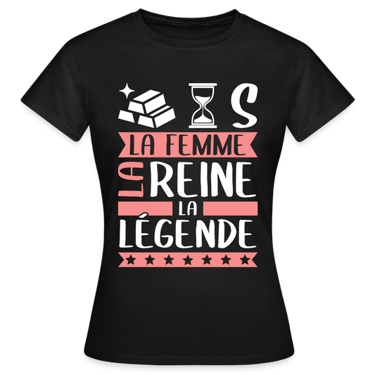 T-shirt femme Hortense rébus – La femme, la reine, la légende - noir