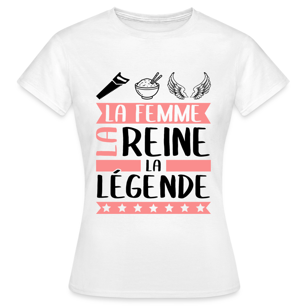 T-shirt femme coloris clair Cyrielle en rébus – La femme, la reine, la légende - blanc