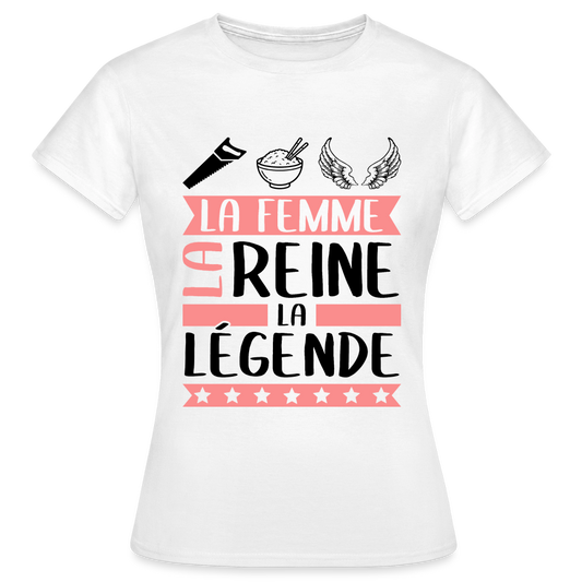 T-shirt femme coloris clair Cyrielle en rébus – La femme, la reine, la légende - blanc