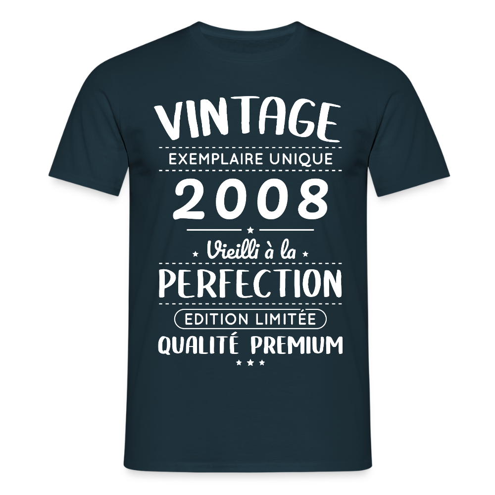 T-shirt anniversaire homme 18 ans – Vintage 2008 – Perfection - marine