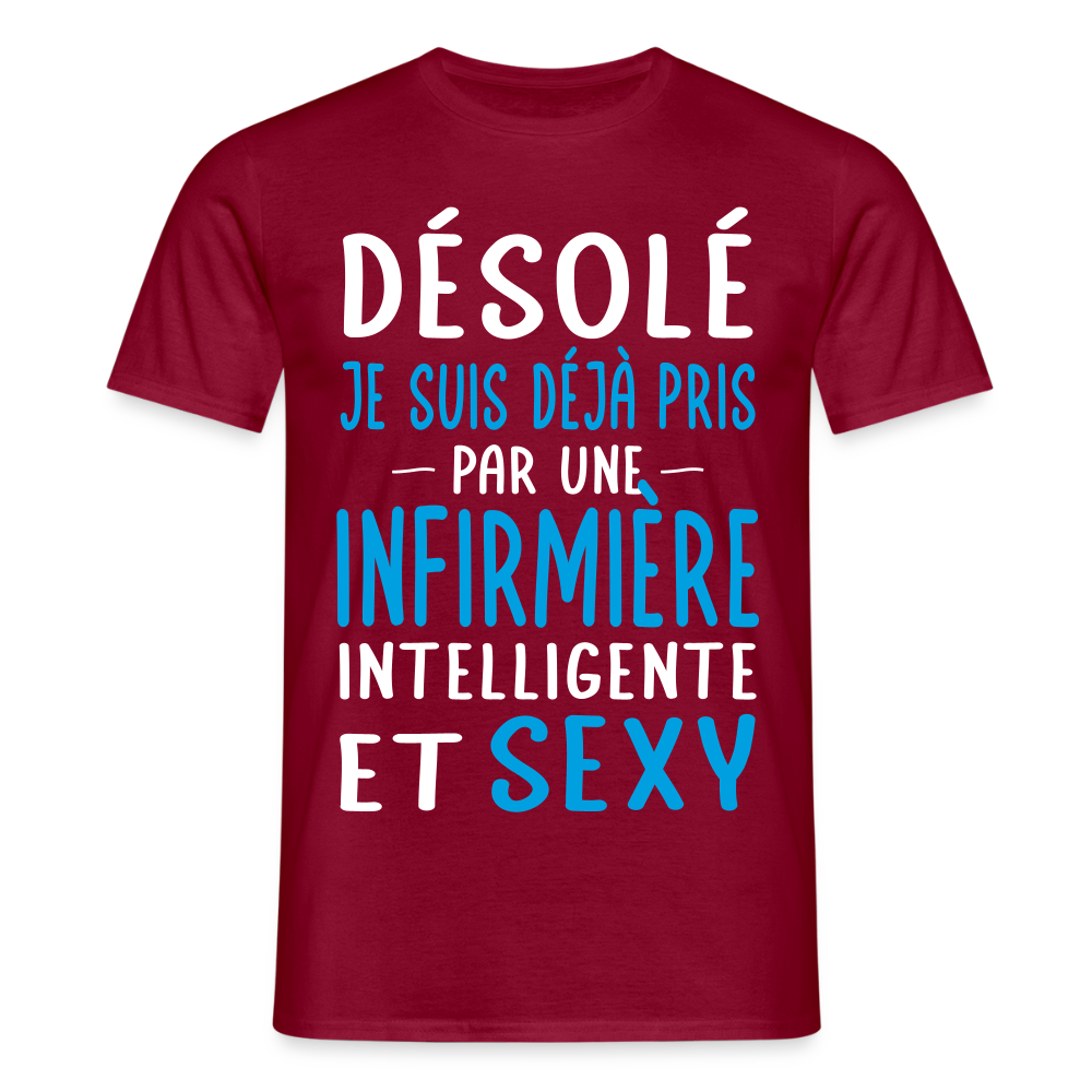 T-shirt Homme - Je suis pris par une infirmière intelligente et sexy - rouge brique