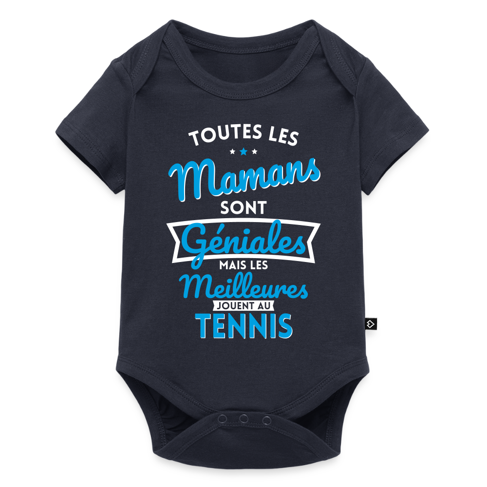 Body Bébé bio manches courtes - Mamans géniales - Les meilleures jouent au tennis - bleu marine