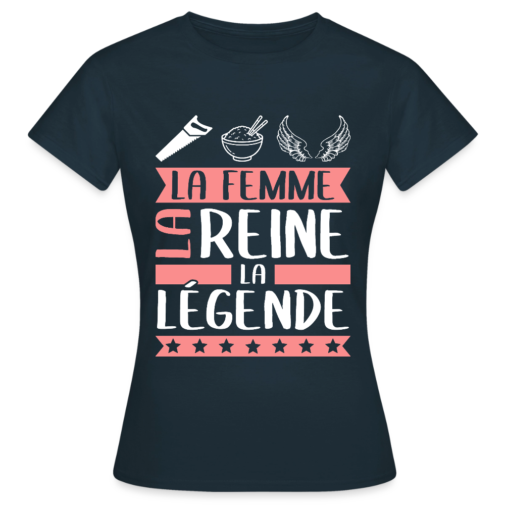 T-shirt femme Cyrielle rébus – La femme, la reine, la légende - marine