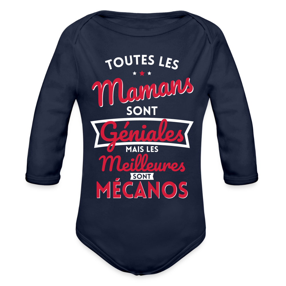 Body Bébé bio manches longues - Mamans géniales - Les meilleures sont mécanos - marine foncé