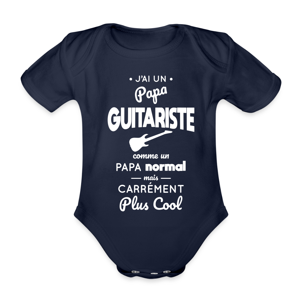 Body Bébé bio manches courtes - J'ai un papa guitariste - marine foncé